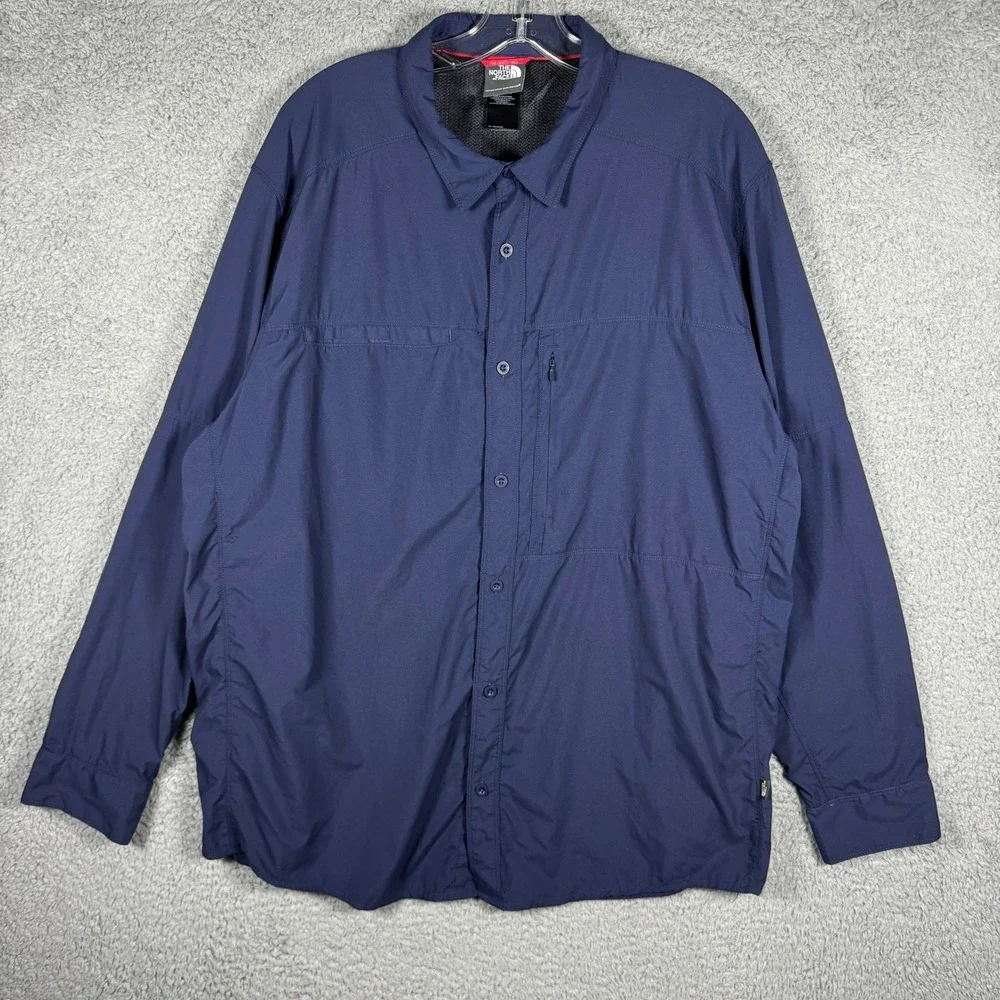 The North Face Mens XXL Navy Blue Vented Long Sleeve Hiking Button Down Shirt